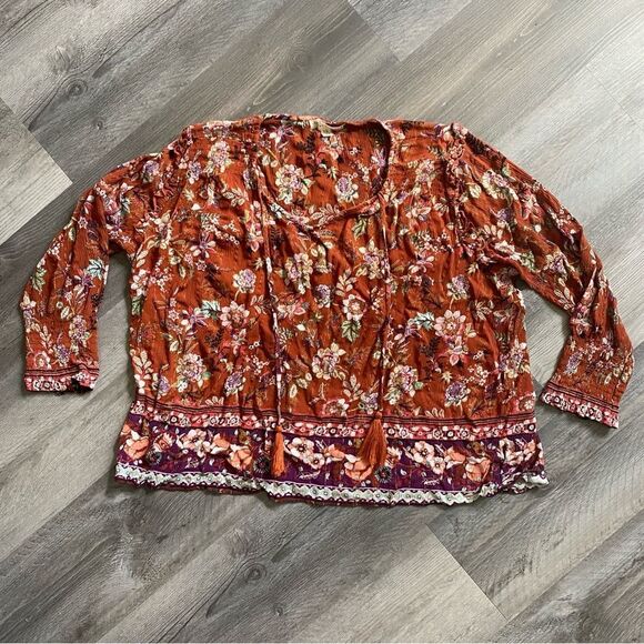Farmers Market By One World Floral Blouse Boho 3X Plus - Picture 2 of 8